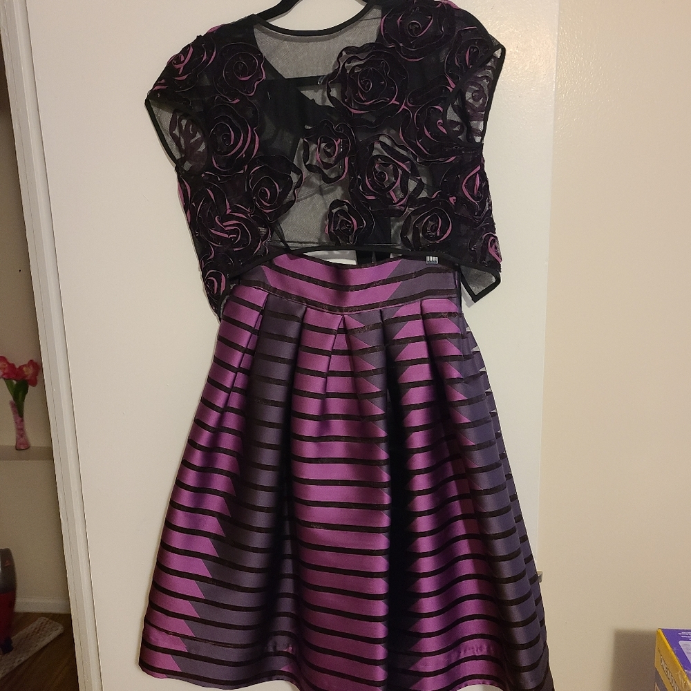Elegant puffy purple and black skirt with matching detailed vest set SIZE 2